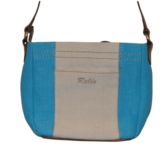 Relic Turquoise & Beige Canvas Small Satchel Crossbody Shoulder Bag Purse - Picture 1 of 8